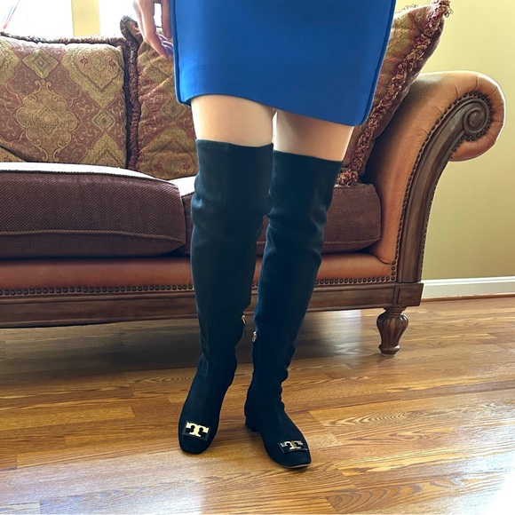 Tory Burch Over-The-Knee Stretch Suede Boots - Picture 9 of 16